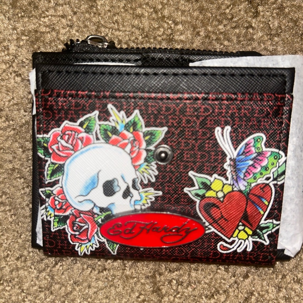Ed Hardy Skull and Butterfly Wallet - Black and Red